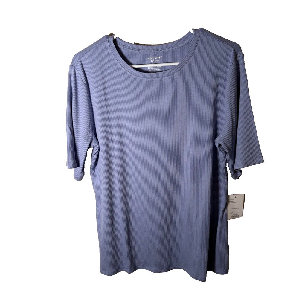 Nine West T-Shirt Women's XXL Ribbed Round Neck Short Sleeve Soft Spun Top